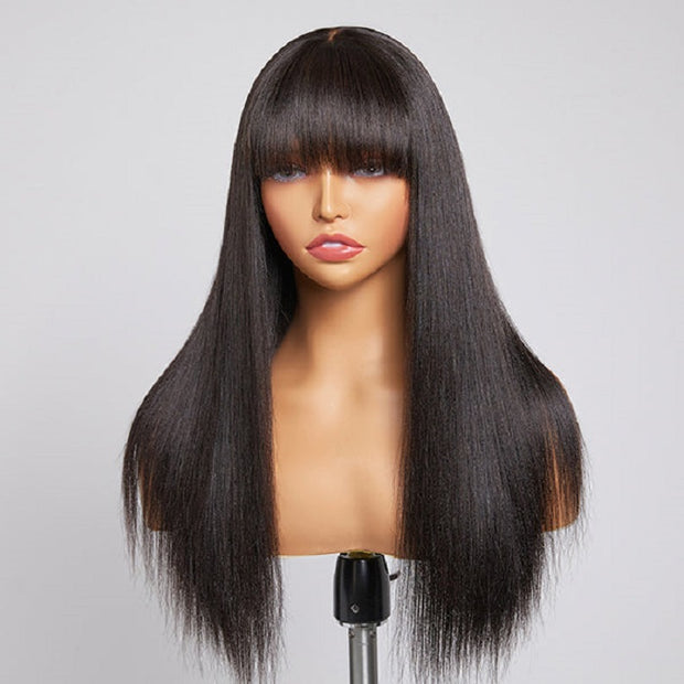 FLASH DEAL Straight Human Hair Wigs With Bangs for Women Half Machine Made Wig