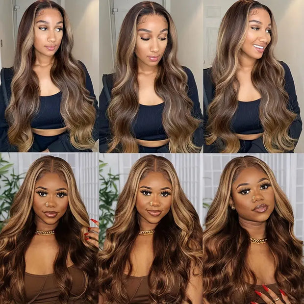 Clearance Sale-Honey Blonde Highlight Straight/Body Wave HD Lace Human Hair Wig