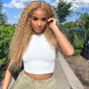 #27 Golden Blonde Brown Colored Wig Water Wave Curly 4x4/5x5/13x4 Transparent Lace Wig Human Hair Wigs Free Part