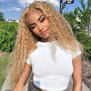 #27 Golden Blonde Brown Colored Wig Water Wave Curly 4x4/5x5/13x4 Transparent Lace Wig Human Hair Wigs Free Part