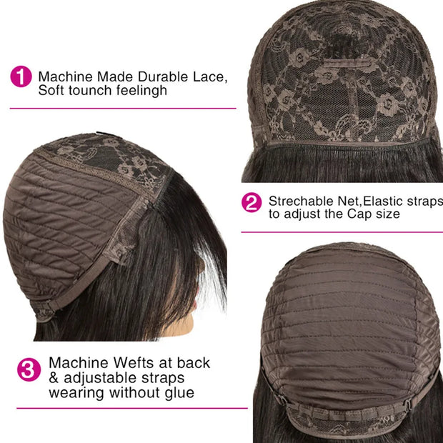 Flash Sale-Straight Human Hair Wigs With Bangs for Women Half Machine Made Wig