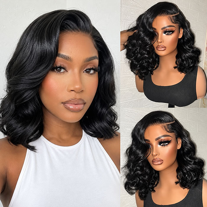 [US SHIP in 24H] 220% Density Short Body Wave Bob HD Lace Front Wigs Side Part Layer Cut Lace Wig 8x5 Glueless Wigs Pre Plucked Pre Bleached Human Hair Bob Wigs For Women  Flash Sale