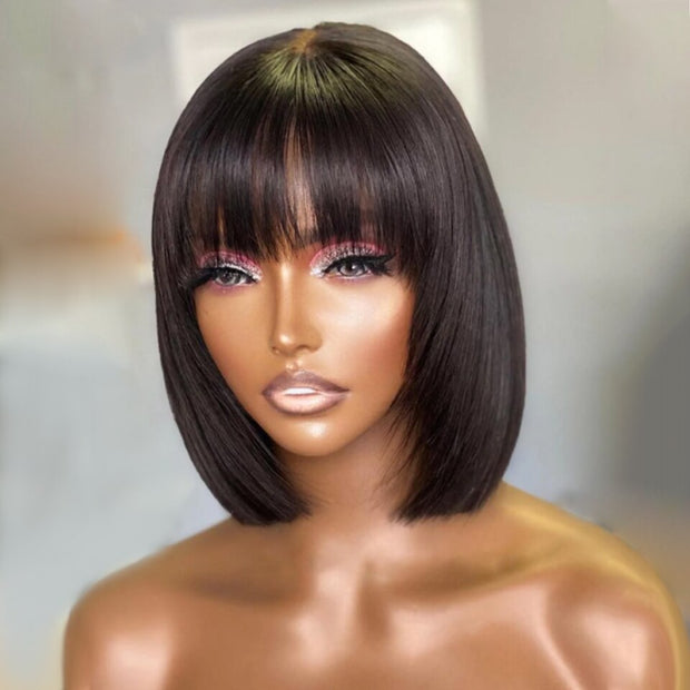 BOGO SALE||Body Wave/Straight Short Bob Wig With Bangs Wear & Go Glueless 4X4 HD Lace Human Hair Wigs 180% Density