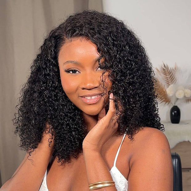 Curly Edges Glueless 8x5 Lace Front Curly Human Hair Wigs 180% Density