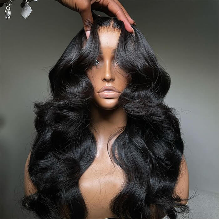Curtain Bangs 8X5 Pre Cut HD Lace Wig Butterfly Cut Body Wave Glueless Human Hair Wigs with Adjustable Strap