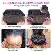 4C Edges Glueless 360 Lace Frontal Wigs With Hidden Elastic Strap kinky Straight or Curly Affordable Snug Fit Human Hair Wigs