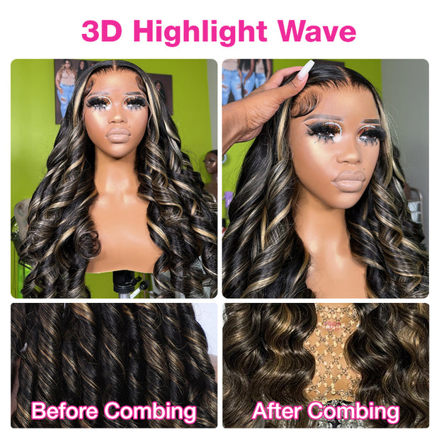Pre All Everything | Highlights 3D Body Wave Tiny Knots Pre Bleached Wear Go Upgraded 13X6 HD Lace Glueless Wig Special Sale