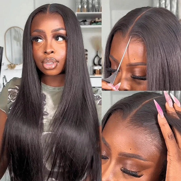 Pre-All 13X6 Glueless Pre Cut Pre Bleached,Pre Plucked Straight Wigs Invisible HD Lace Front Human Hair Wigs