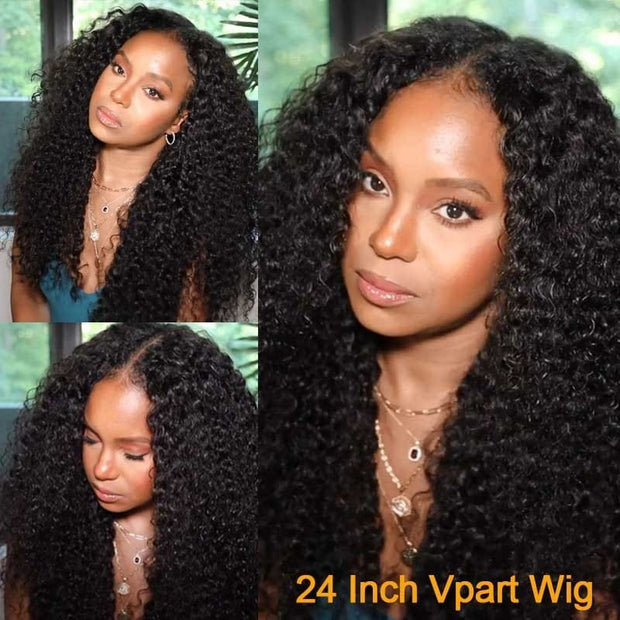 Glueless 0 Skill Needed V Part Wig Beginner Friendly Natural Scalp Deep Curly Human Hair Without Leave Out