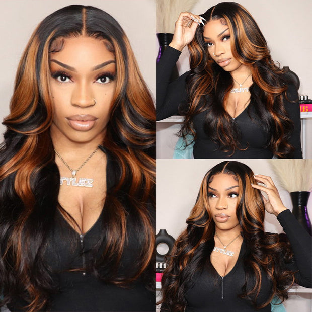 Flash Sale | #1B30 Copper Blond Highlight Glueless Pre-Cut 13X4 HD Lace Frontal Wig Ready & Go Body Wave Or Straight Wigs