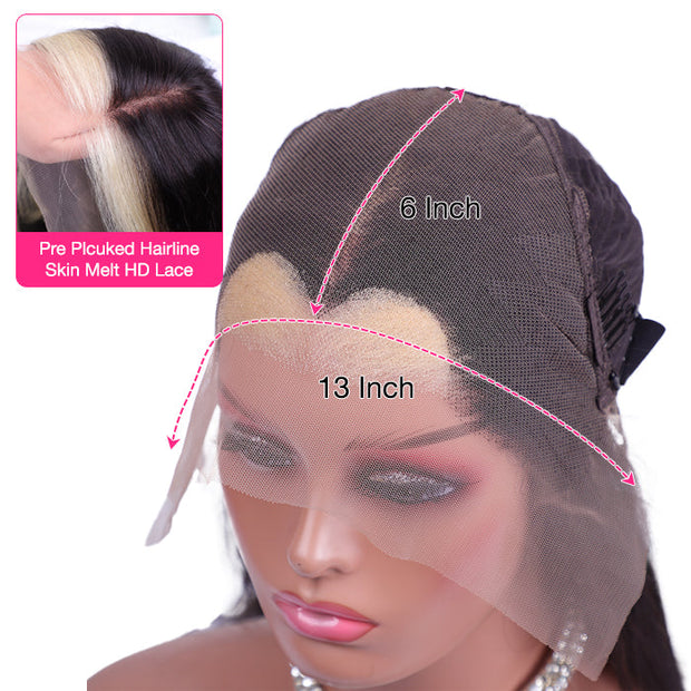 Ombre Balayage Wig With Blonde Streaks In Front Body Wave/Straight 13x6 HD Lace Front Human Hair Wigs