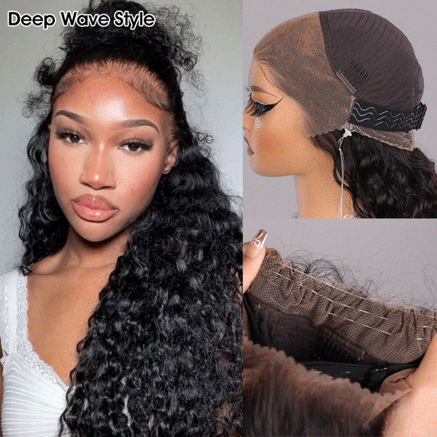 22=$169 Upgrade Glueless 360 Lace Frontal Wigs With Hidden Strap Ready & Go Water Wave Affordable Human Hair Wigs 220% Density