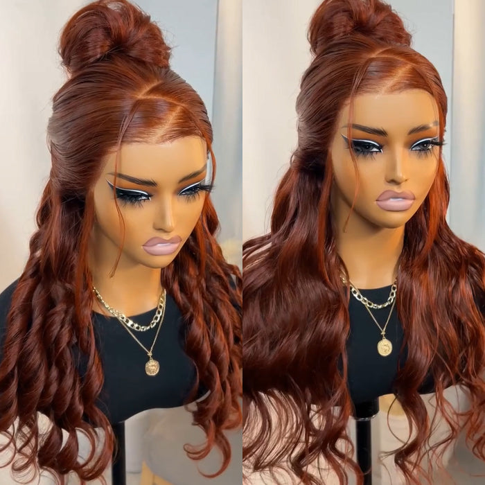 Glueless Reddish Brown 360 Lace Frontal Wigs With Hidden Strap Ready & Go Affordable Human Hair Wigs 220% Density