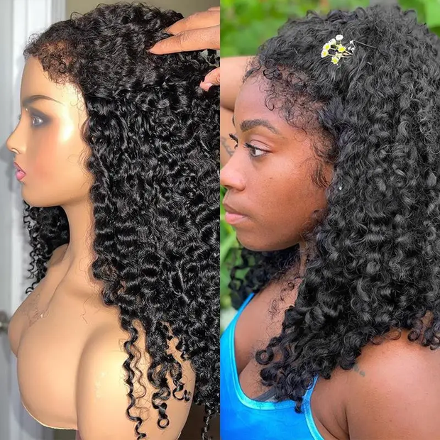 Pull & Go 4C Edges Curly Lace Frontal Wig Invisible HD Lace Human Hair Wig With Curly Natural Baby Hairline