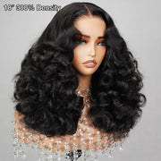 Bouncy & Fluffy Glueless Funmi Curly Luxurious Human Hair Wig Pre-Bleached Knots Pre-Cut Lace 8X5 13X6 Full HD Lace Thick Layered Wavy Wig