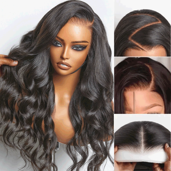 Pull Go Real Glueless Pre Cut 13x6 Full Lace Body Wave Wigs With Hidden Drawstring Pre Bleached Pre Cut HD Lace Human Hair Wig