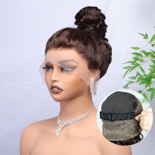 New Glueless Chocolate Brown 360 Lace Frontal Wigs With Hidden Strap Ready & Go Affordable Human Hair Wigs 220% Density