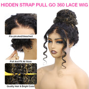 250% Water Wave Pull & Go Hidden Strap 360 Skin Lace Frontal Wig Balayage Highlight Blonde Highlight Pre-cut & Pre-bleached Human Hair Wig Cozy & Sung Fit