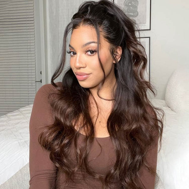 Pre-Bleached Black And Rich Brown Ombre Color Pre Cut Lace Wig 8x5 Glueless Human Hair Wig