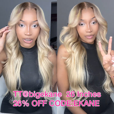 Cynosure Curtain Bangs Glueless Ash Blonde Highlights Wig #18613 Human Hair Wigs With Dark Roots 14 Inch To 28 Inch