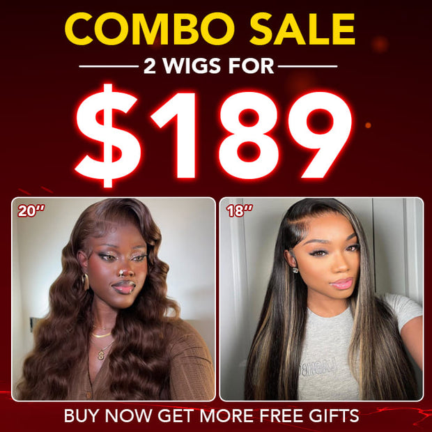 2 Wigs=$189|18 Inches 5X5 HD Lace Highlight Straight Wig+20'' Brown 5x5 HD Lace Body Wave Wig