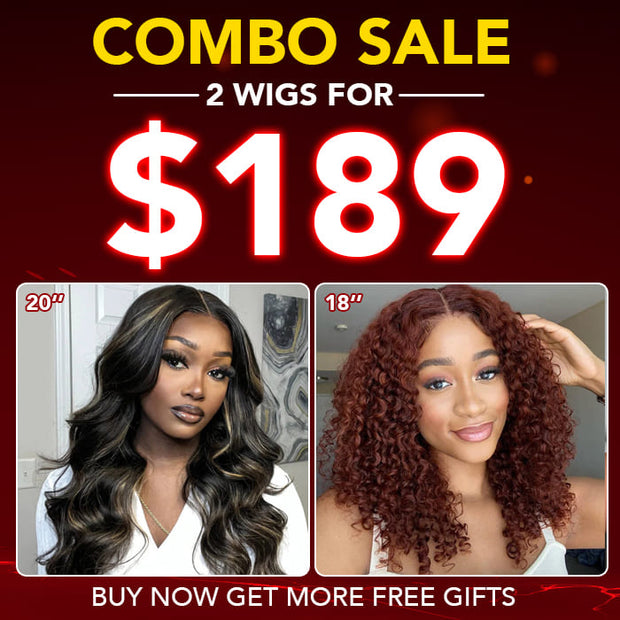 2 Wigs=$189|20 Inch 5X5 Pre Cut Lace 1B27 Body Wave+18 Inch 5X5 Pre Cut Lace Reddish Brown Curly Wig