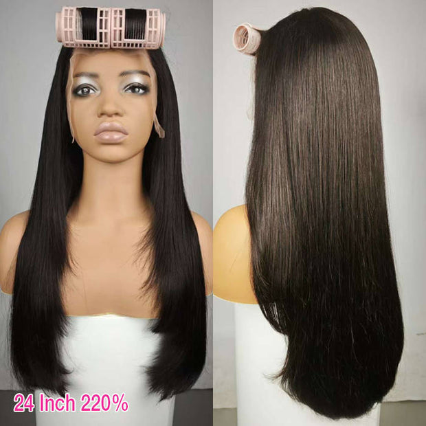 Curtain Bangs 13x4 HD Lace Wig Butterfly Layered Straight Human Hair Wigs With Adjustable Strap