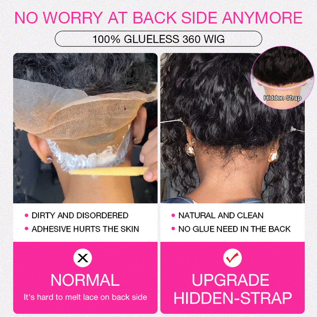 New Hidden Strap 360 Lace Frontal Wigs Kinky  Straight HD Lace Front Human Hair Wigs Pre Plucked Pre Bleached Natural Around Kinky Edges