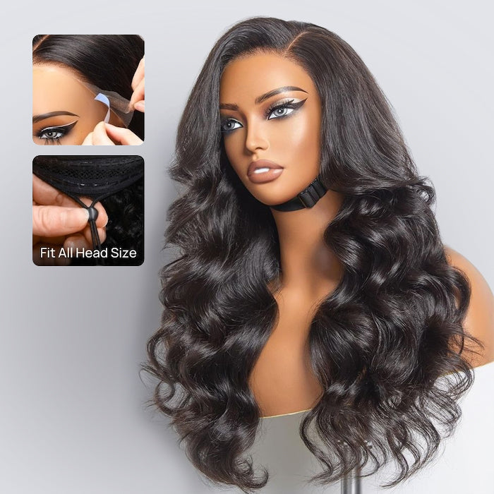 Pull Go Real Glueless Pre Cut 13x6 Full Lace Body Wave Wigs With Hidden Drawstring Pre Bleached Pre Cut HD Lace Human Hair Wig