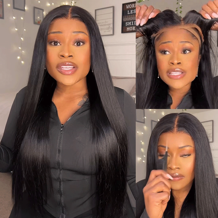 Pull Go 13X6 HD Lace Front Wigs With Drawstring Cap Silky Straight Human Hair Wig