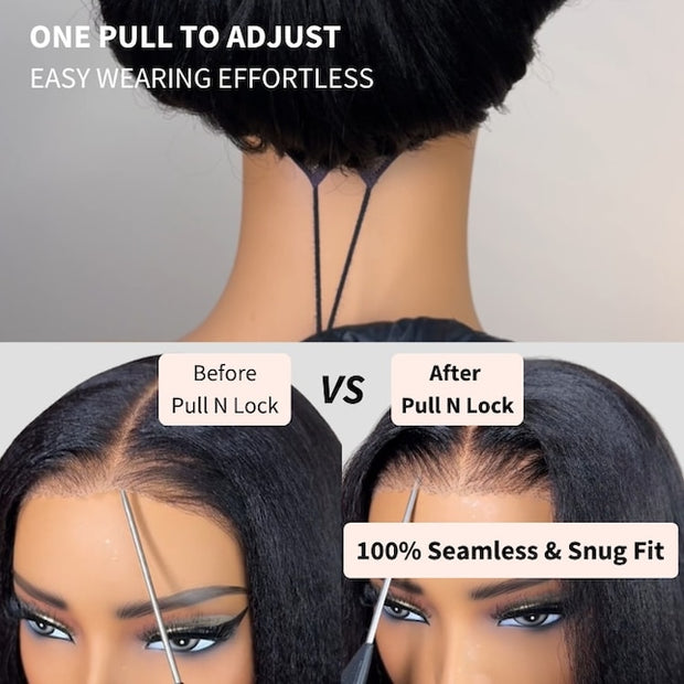 Pull Go Yaki Straight Glueless 13X4/13x6 Full Lace Wigs With Hidden Drawstring Pre Bleached Pre Cut HD Lace Human Hair Wig