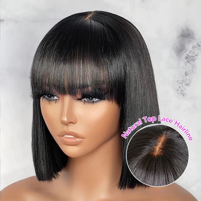 Flash Sale 10 Or 12 Inches Short BOB Wigs With Bangs 1X2.75 Top Lace 220% Human Hair Wigs