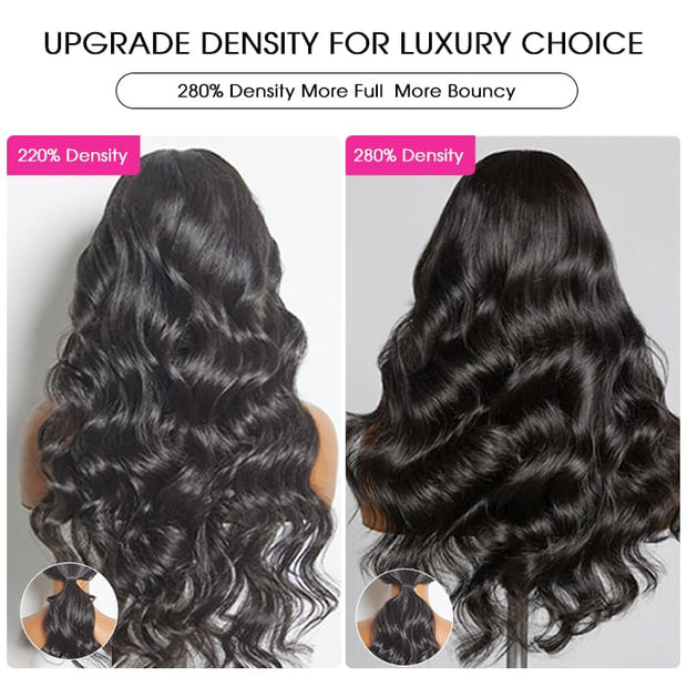 280% Luxury Density 13X6 Full HD Lace Body Wave Lace Frontal Wig Pre Bleached Pre Plucked Super Thick Human Hair Wig