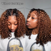 280% Ombre Brown Designed Coily Curl 4C Edges Lace Wig With Dark Roots Realistic And Natural Human Hair Wig For Black Women