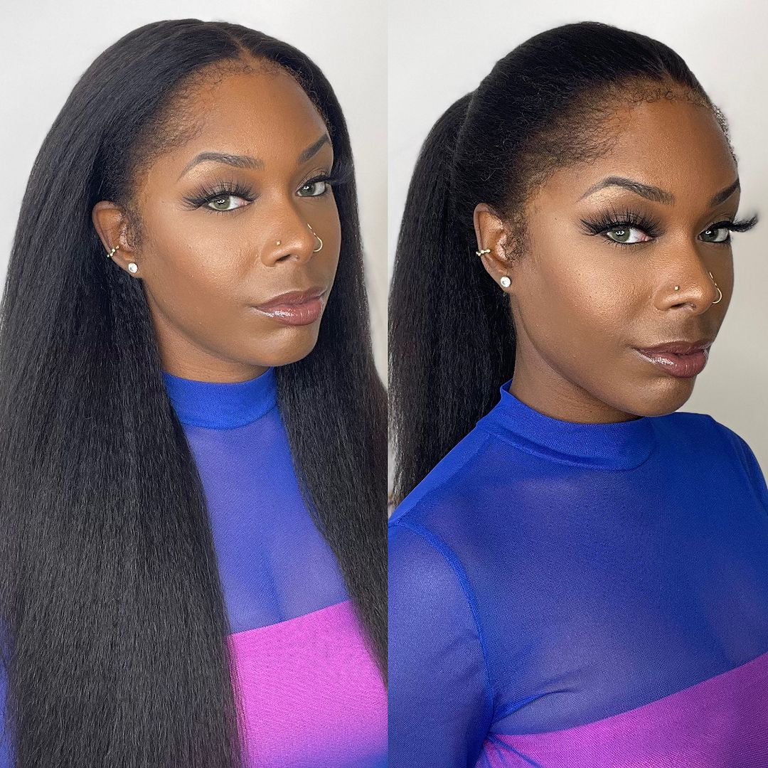 360 Lace Frontal Wigs Kinky Straight HD Lace Front Hidden Strap Human Hair Wigs Pre Plucked Pre Bleached Natural Around Kinky Edges