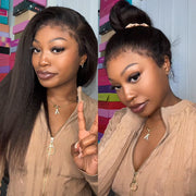 New Hidden Strap 360 Lace Frontal Wigs Kinky Straight HD Lace Front Human Hair Wigs Pre Plucked Pre Bleached Natural Around Kinky Edges