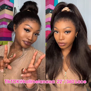 New Hidden Strap 360 Lace Frontal Wigs Kinky Straight HD Lace Front Human Hair Wigs Pre Plucked Pre Bleached Natural Around Kinky Edges