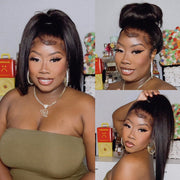 New Hidden Strap 360 Lace Frontal Wigs Kinky Straight HD Lace Front Human Hair Wigs Pre Plucked Pre Bleached Natural Around Kinky Edges