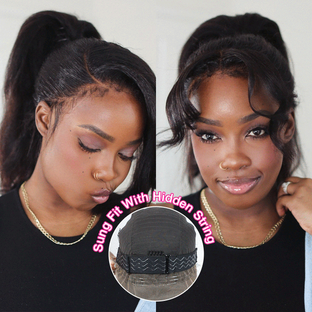 New Hidden Strap 360 Lace Frontal Wigs Kinky  Straight HD Lace Front Human Hair Wigs Pre Plucked Pre Bleached Natural Around Kinky Edges