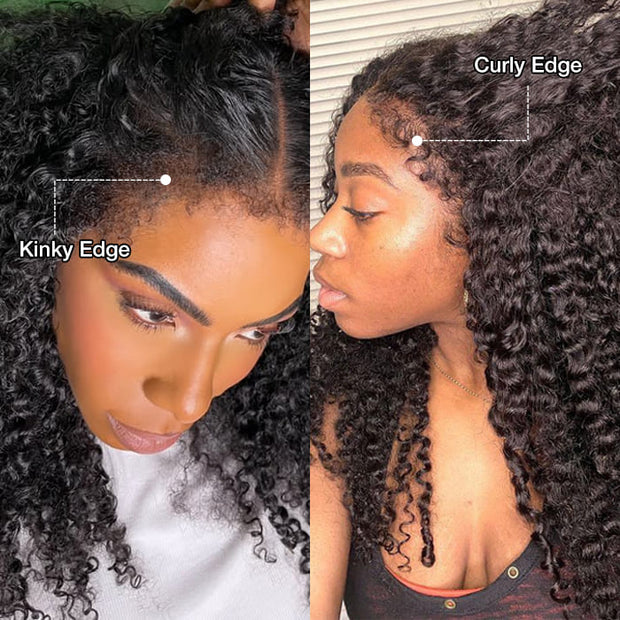 Type 4C Edges Hairline Wig Deep Curly Hair Invisible HD Lace Front Human Hair Wigs With Curly Edges