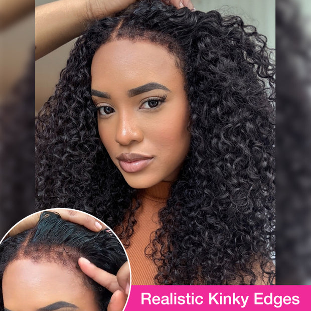 Type 4C Edges Hairline Wig Deep Curly Hair Invisible HD Lace Front Human Hair Wigs With Curly Edges