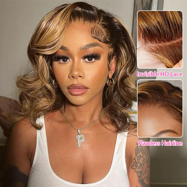 280% Blonde Highlight Barrel Curls Glueless Left C Part Wig Bleached Knots Pre Cut 8X5 HD Lace Closure Human Hair Wigs