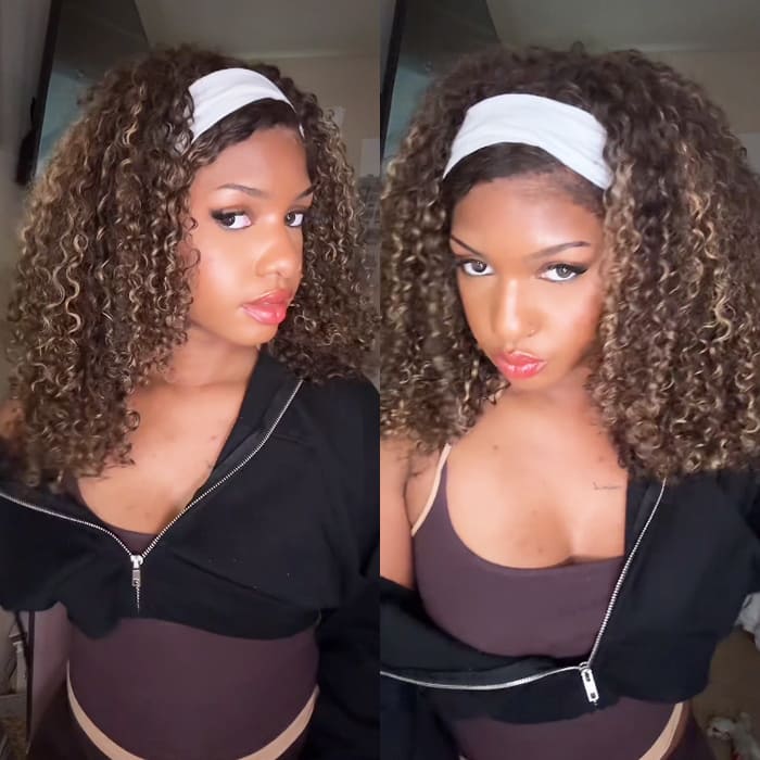 Glueless Balayage Highlight 4C Edges Curly Wig 13x6 Full HD Lace Pre Plucked Realistic Hairline Human Hair Wig
