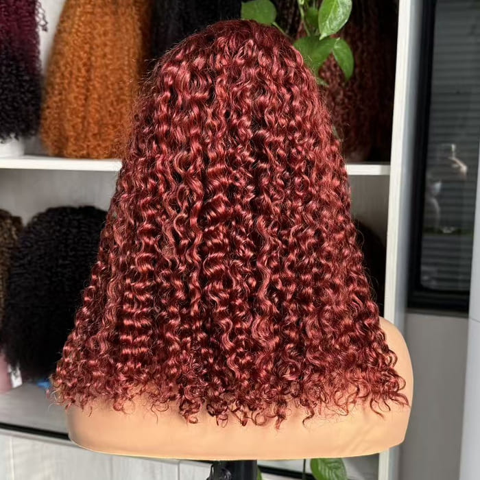 4C Edges Reddish Brown Curly Lace Wig Quality Glueless HD Lace Human Hair Wig For Black Women