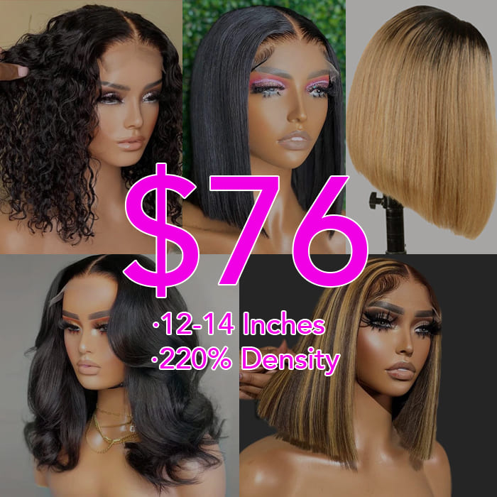 220% Density 12 0r 14 Inch Short Bob Lace Closure Wig Pre Plucked Pre Bleached Human Hair Wig For Black Women