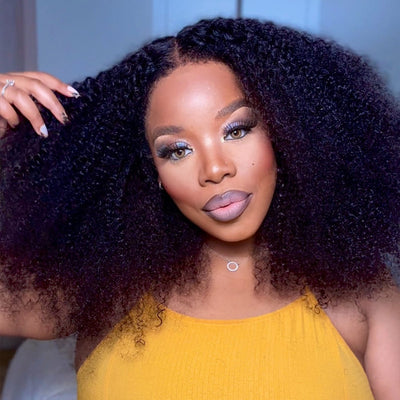Kinky Edge Hairline Afro Kinky Curly Lace Front Wig Pre Bleached Real 4C Edges Glueless HD Lace Human Hair Wigs For Black Women