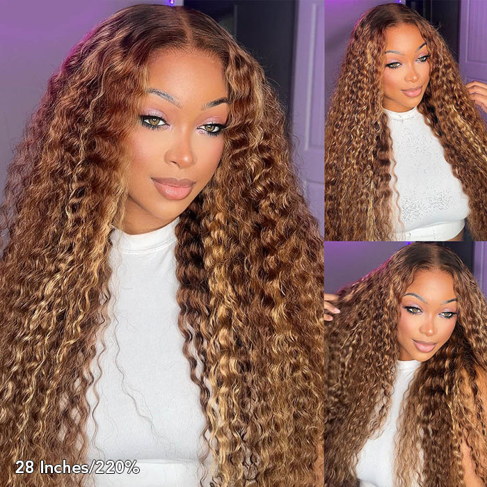 P4/27 Honey Blonde Highlight Water Wave Human Hair Wig