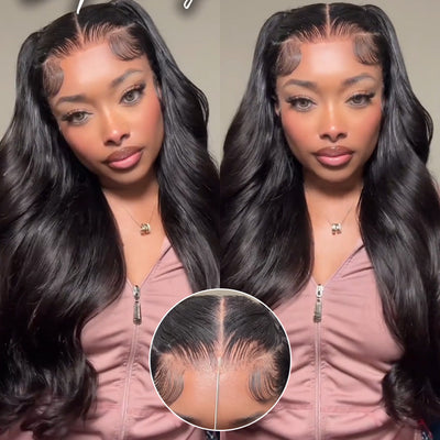 Pull And Go 13x6 HD Lace Frontal Glueless Wig With Adjustable Drawstring Pre Plucked Pre Bleached Body Wave Human Hair Wig