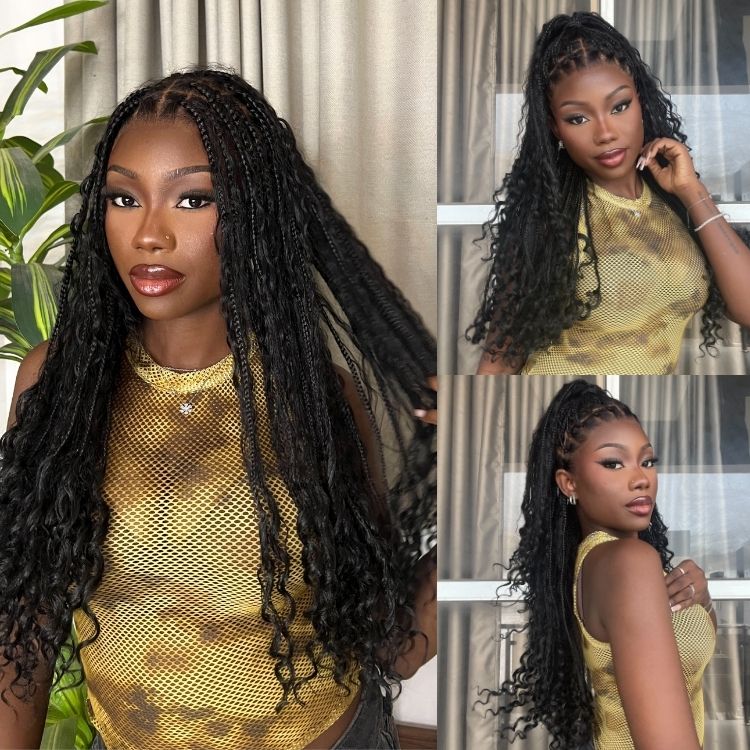 $120 Off Glueless Boho Braided Water Wave 13X6 Full HD Lace Front Wig Flexi Fit Drawstring Cap Human Hair Wig