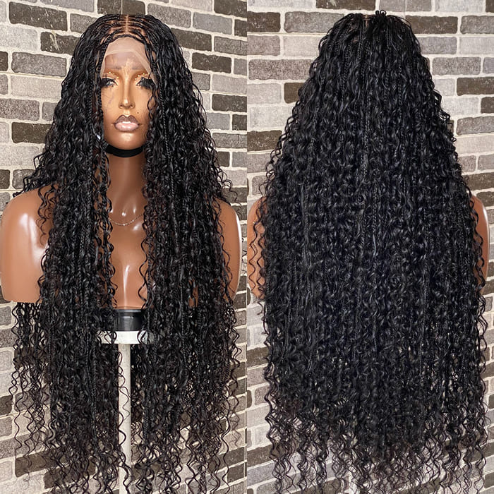 Knotless Handcrafted Boho Braided Loose Curl 13X6 Full HD Lace Front Wig Flexi Fit Elastic Drawstring Cap Human Hair Wig